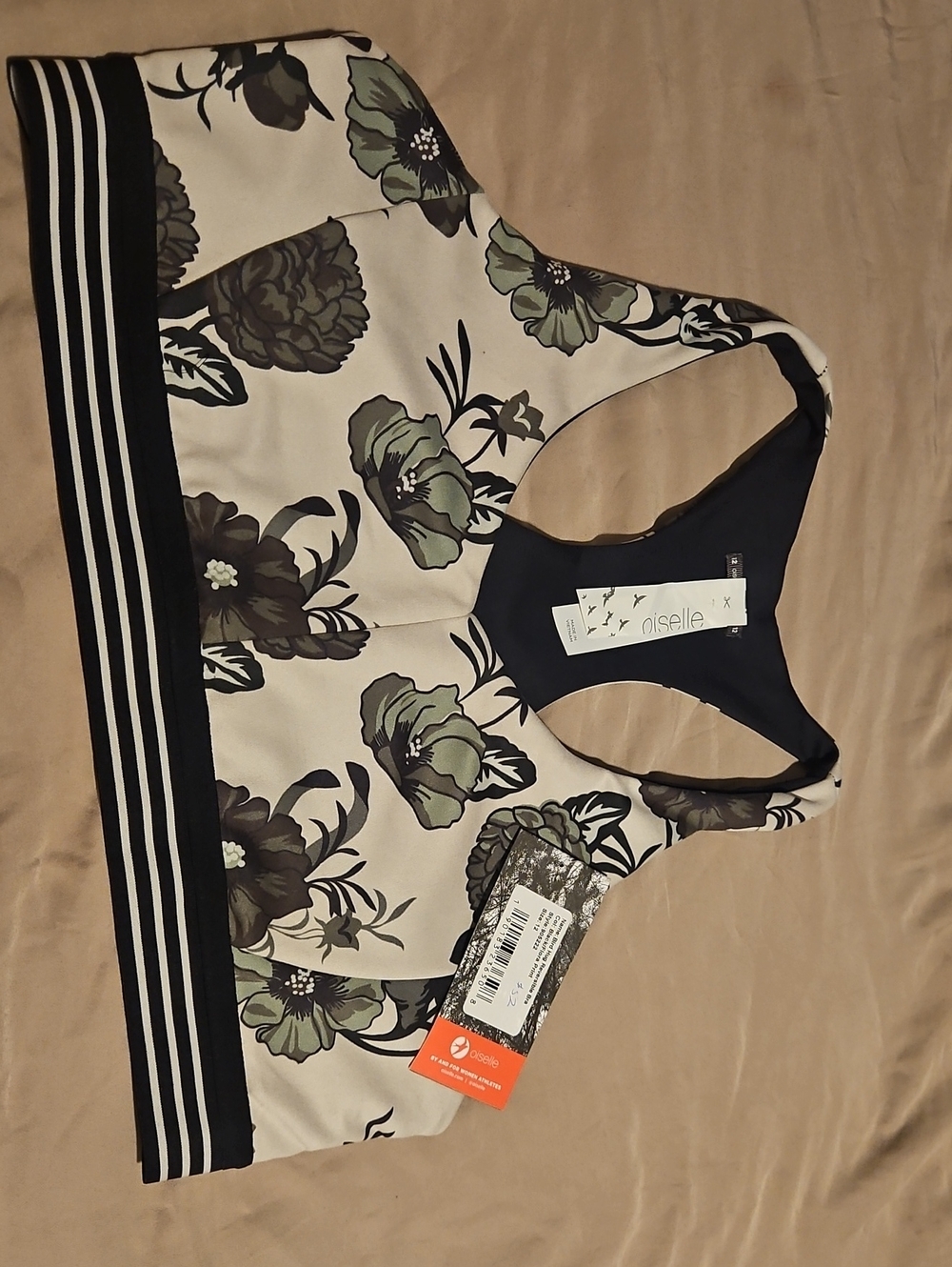 Oiselle Reversible Floral/ Plain Black Sports Bra